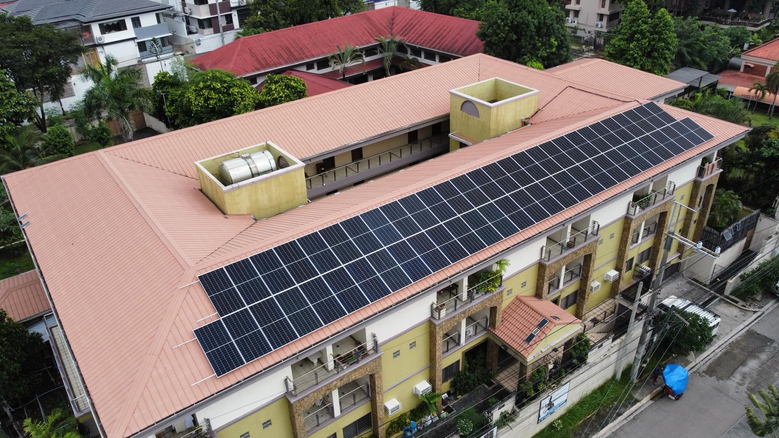 Ground-mounted solar panels at a rural site