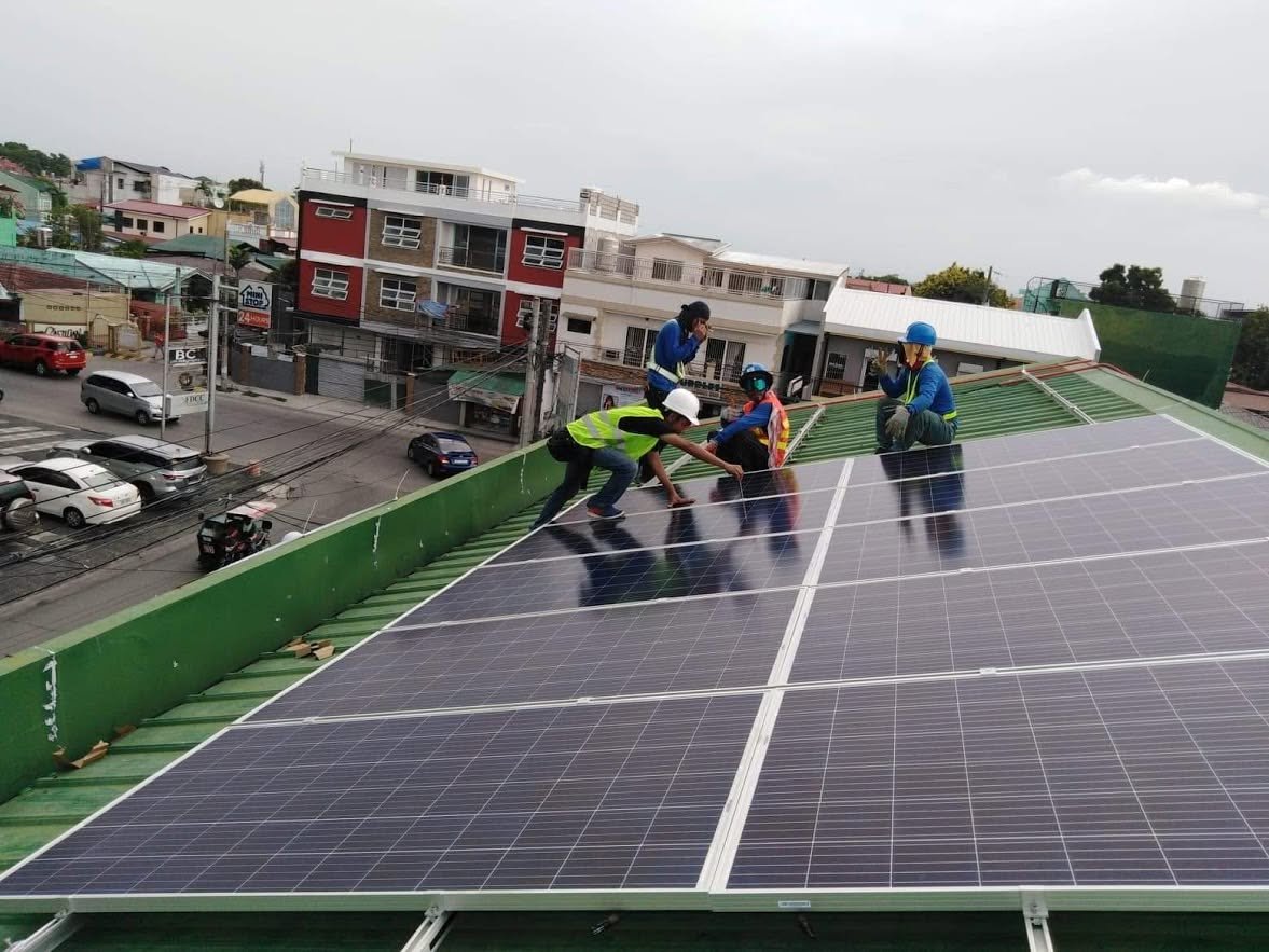Solar panels installed on a commercial rooftop